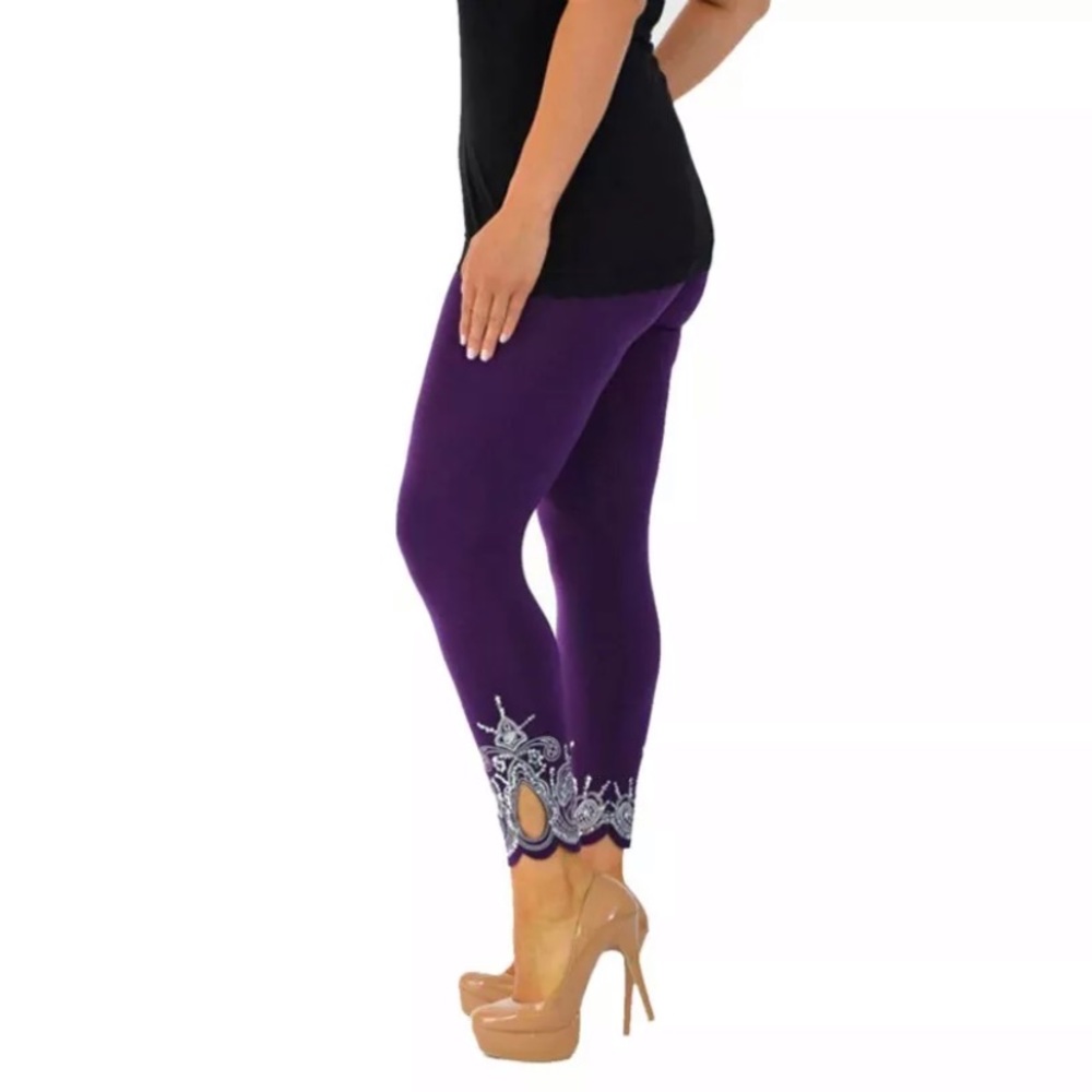 Women purple white print Tights Leggings pants